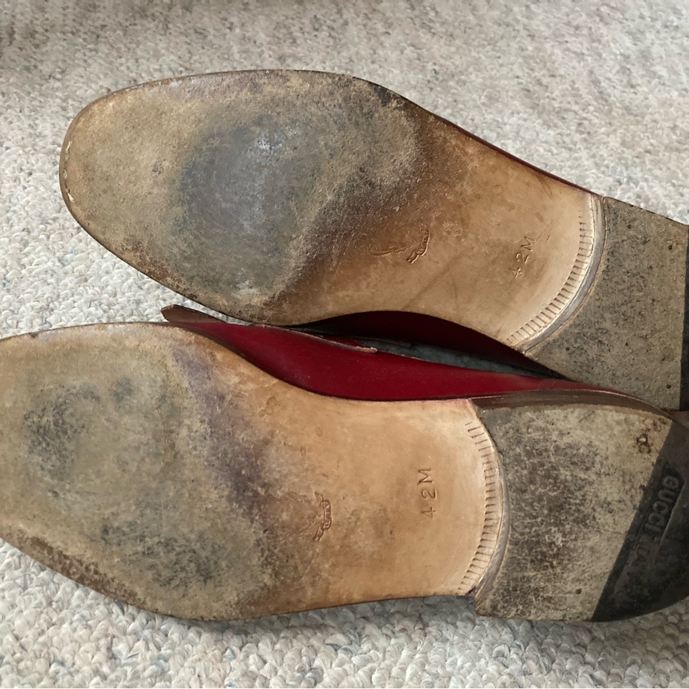 Gucci Wine Red Leather Fringe Penny Loafers - Picture 7 of 8